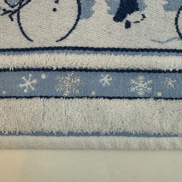 Vintage Bath Towel Cecil Sayday Set of 2 Snowman Snowflakes Blue white - Picture 4 of 16
